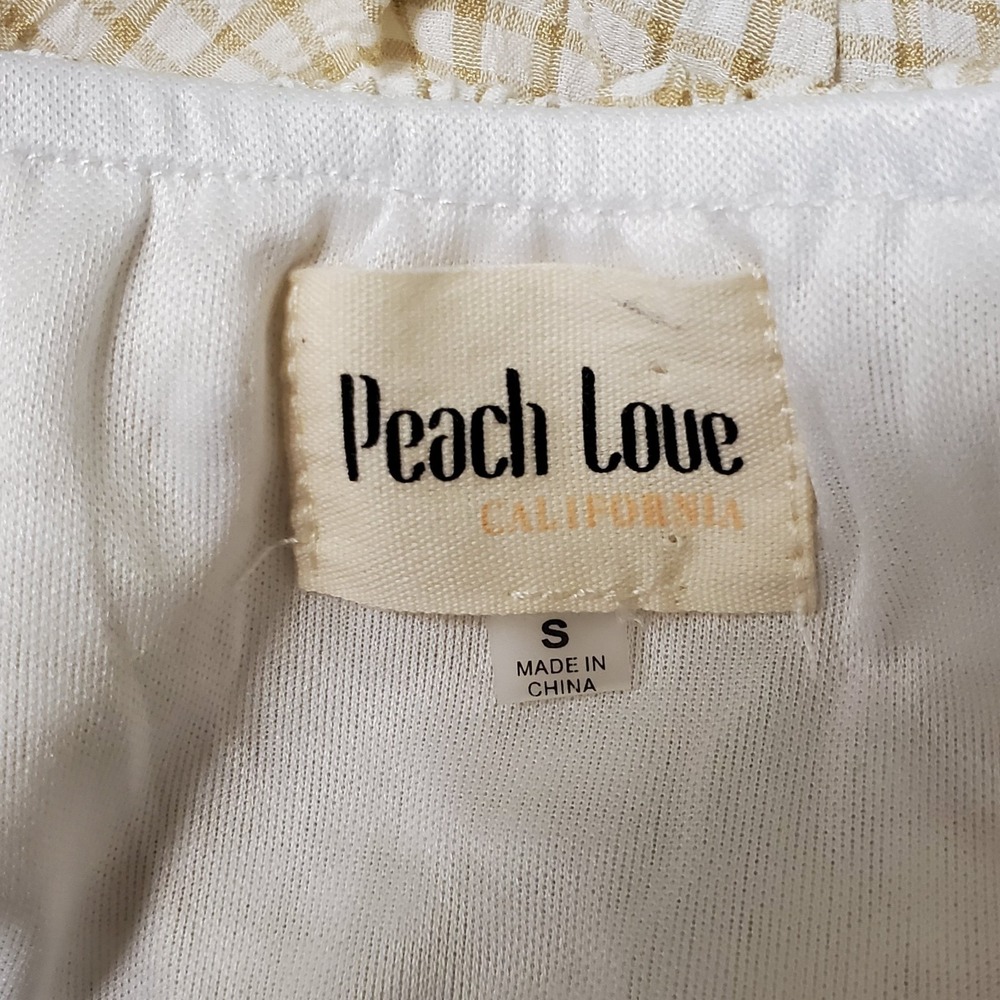 Peach Love Puff Sleeve Milkmaid Top Size S Cutout Picnic Plaid Country Ren Faire - Picture 4 of 10